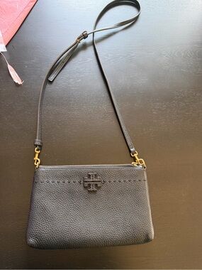 Tory Burch Black Pebbled Leather Crossbody with Gold Hardware